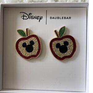 Disney Baublebar Mickey Mouse Apple Stud Rhinestone Sparkling Earrings NEW